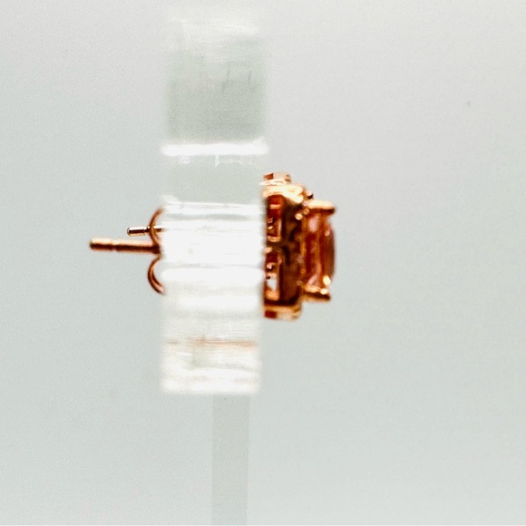 STERLING SILVER 925 Rose Gold Vermeil Stud Earrings CZ Peach & Clear Dainty - Picture 4 of 11